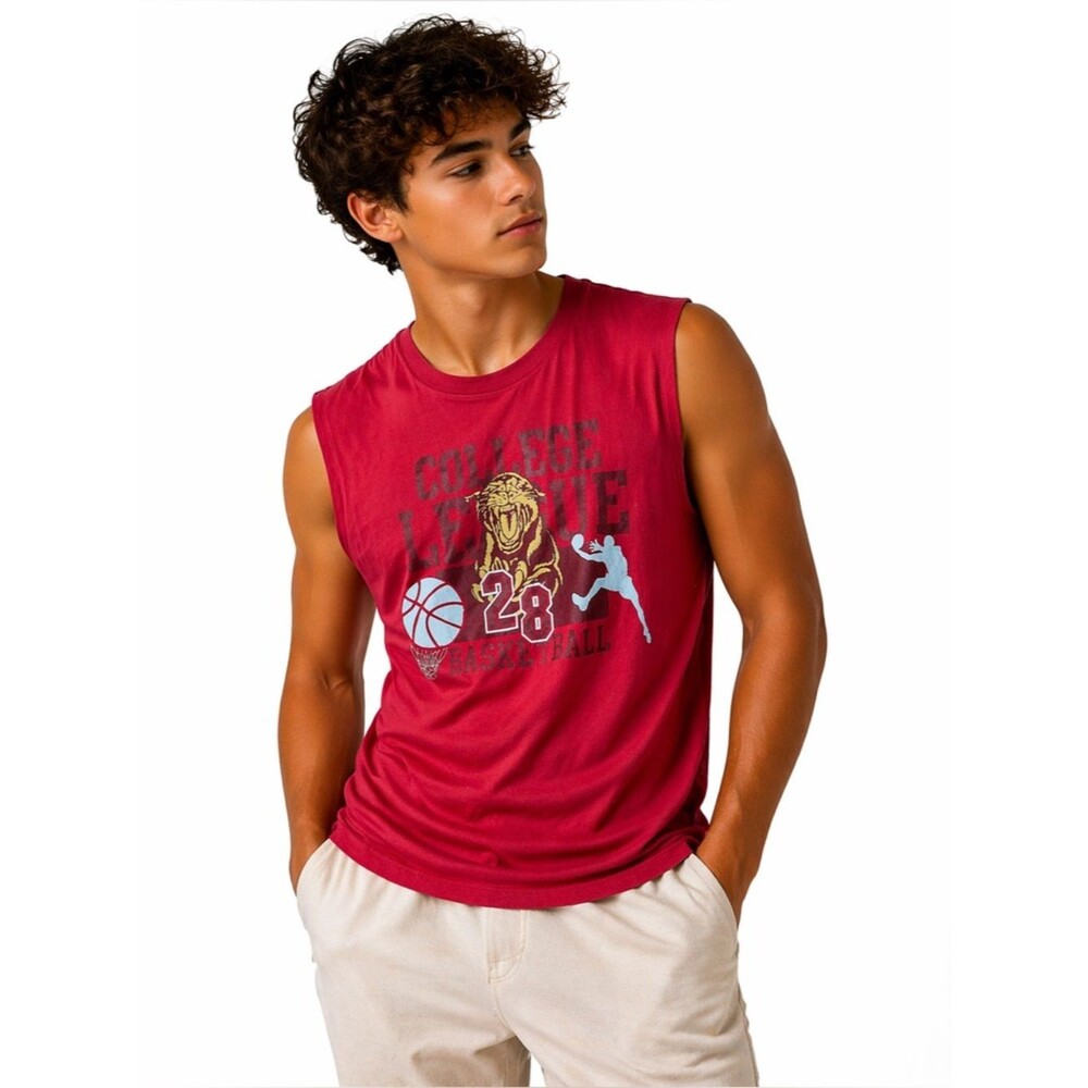 Boys Basketball Graphic Shirt Red College League #28 Tank Youth L 16-18